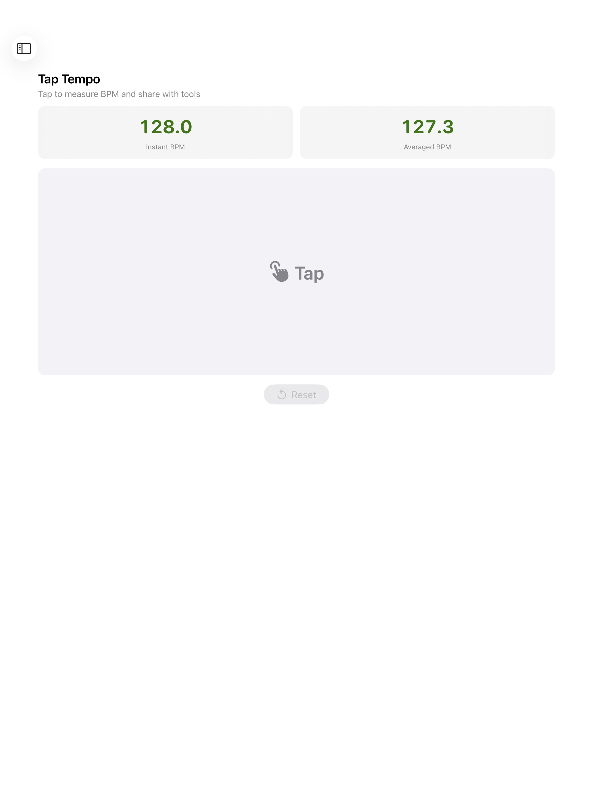 Tap Tempo preset screen on iPad